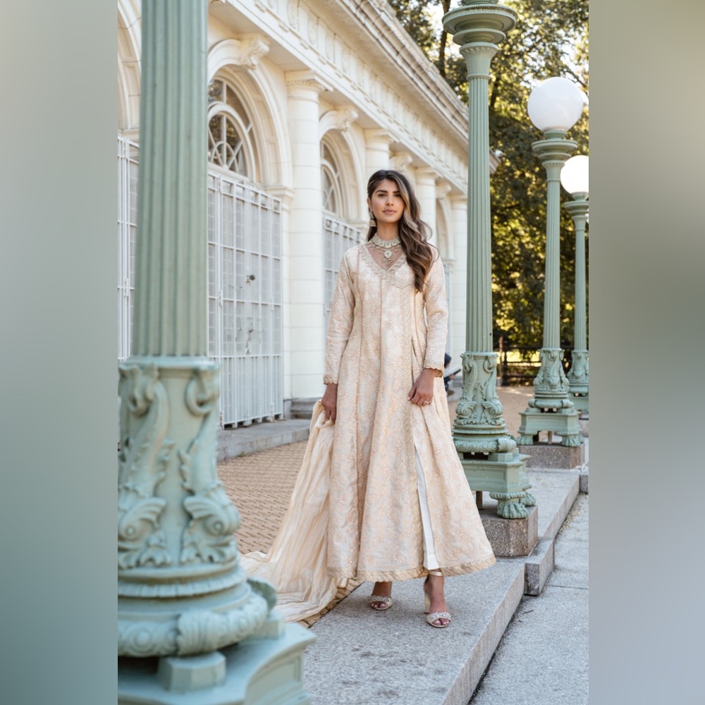 Ayla Noor | Isabella Angrakha Anarkali + Straight Pants + Dupatta | Size XL